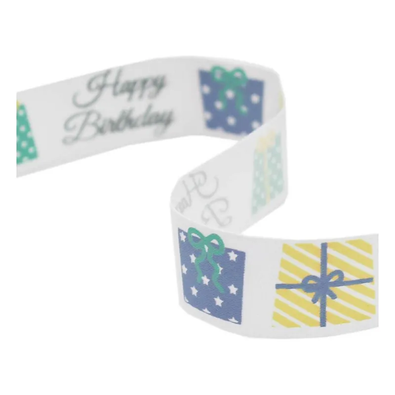 Express Delivery Blue Happy Birthday Satin Ribbon 19mm x 4m