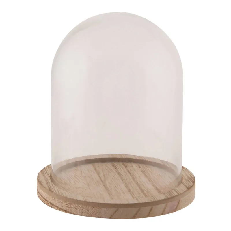 Glass Cloche with Wooden Base 12.5cm x 17cm Mega Sale