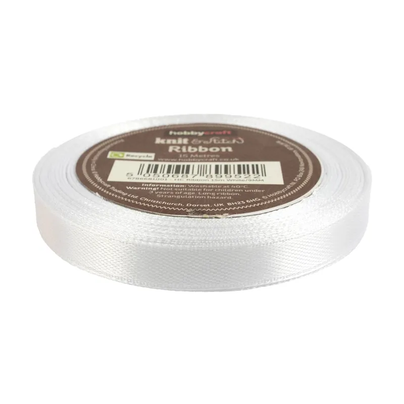 White Satin Ribbon 9mm x 15m While Supplies Last