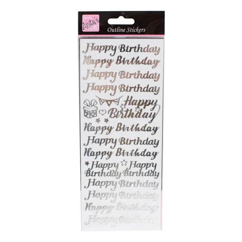 New Release Anita's Silver Happy Birthday Outline Stickers