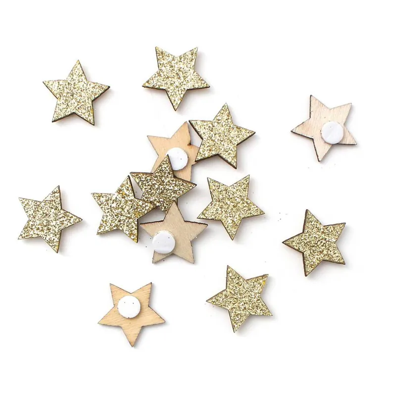 Gold Glitter Wooden Stars 30 Pack Direct From Factory