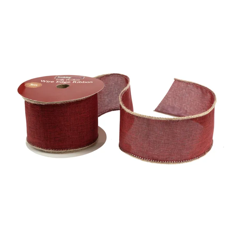 Limited Time Jute Trim Red Linen Wire Edge Ribbon 63mm x 3m