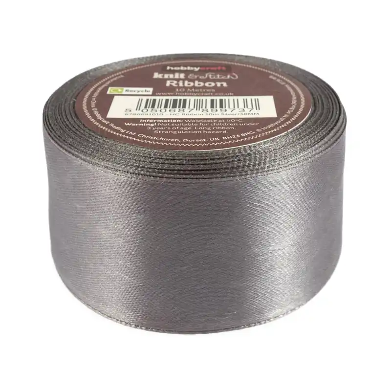 Silver Satin Ribbon 38mm x 10m Modern