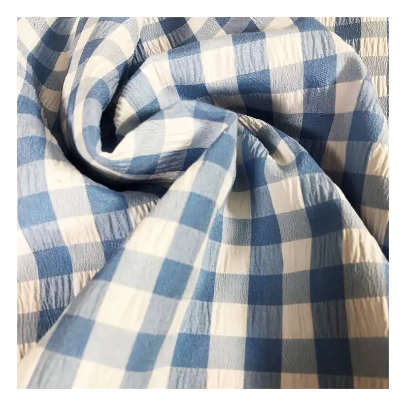 Blue Large Crinkle Gingham Fabric by the Metre Weekend Sale