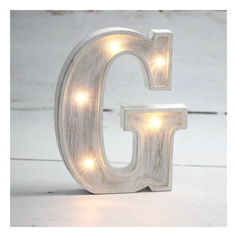 Clearance White-Washed Wooden LED Letter G 21cm