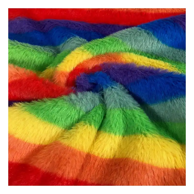 Large Stripe Rainbow Fur Fabric by the Metre Super Sale