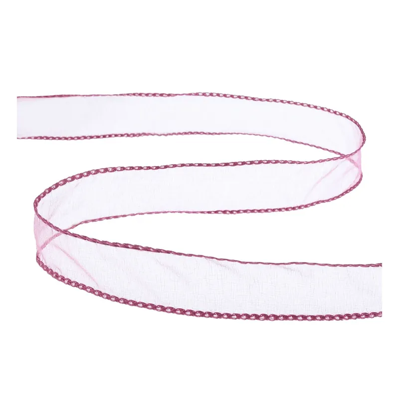 Mid Pink Wire Edge Organza Ribbon 25mm x 3m Premium