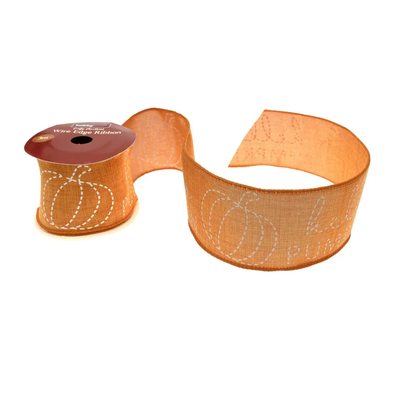 Authentic Hello Pumpkin Wire Edge Printed Ribbon 63mm x 3m