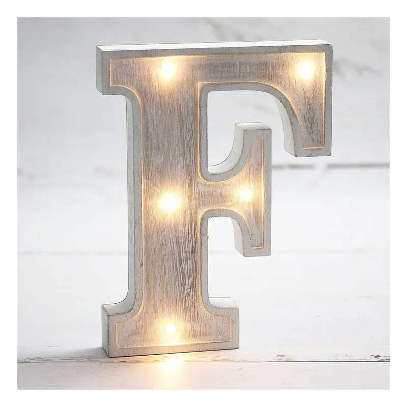 White-Washed Wooden LED Letter F 21cm No Minimum Order