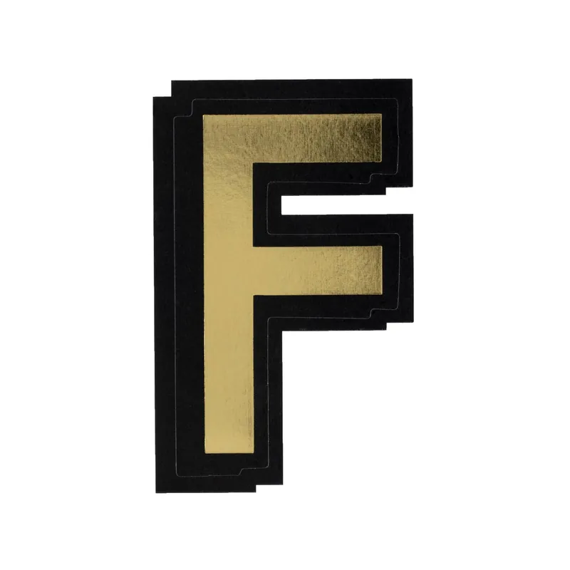 Black and Gold Vinyl Letter F Sticker 5cm Seasonal Sale