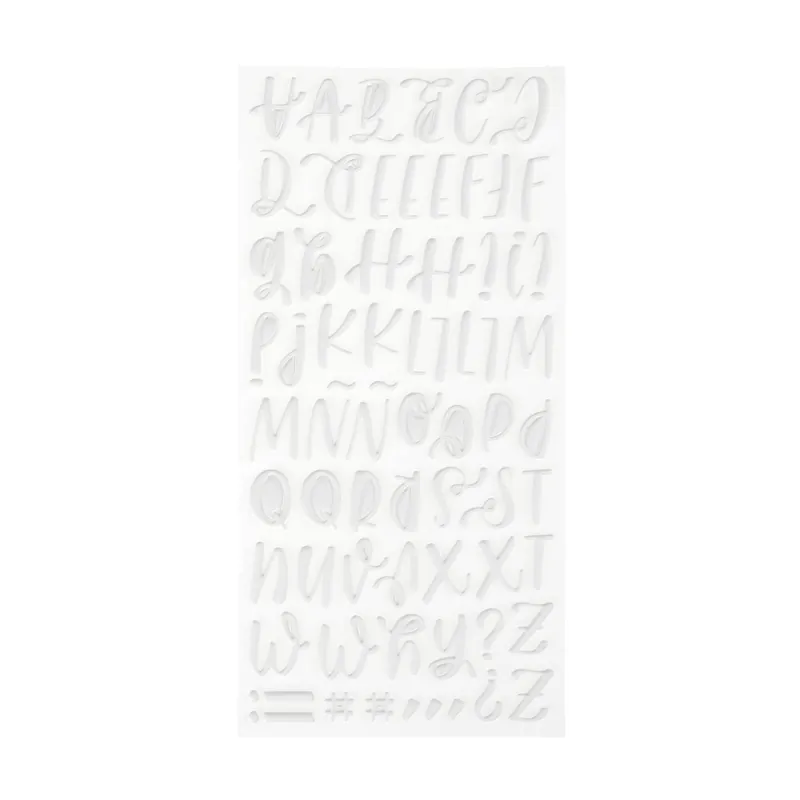 Money Back Guarantee Matt White Puffy Script Alphabet Stickers