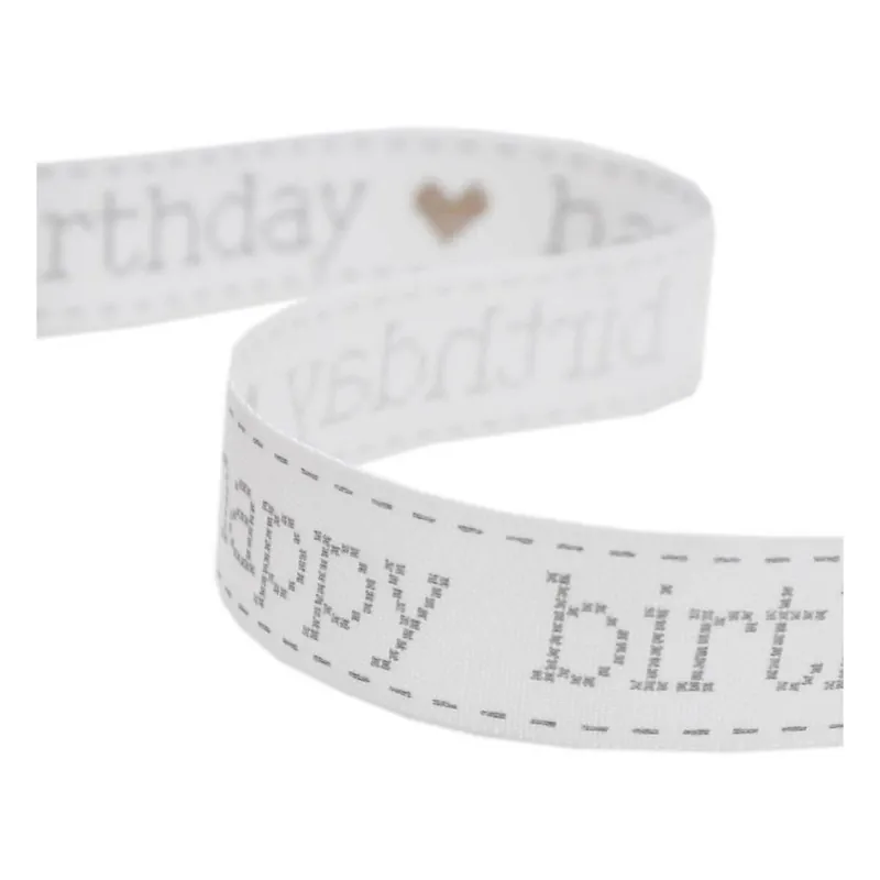 Place Order Gold and Grey Happy Birthday Satin Ribbon 16mm x 4m