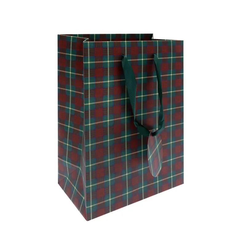 Red and Green Tartan Gift Bag 17cm x 24cm Express Delivery