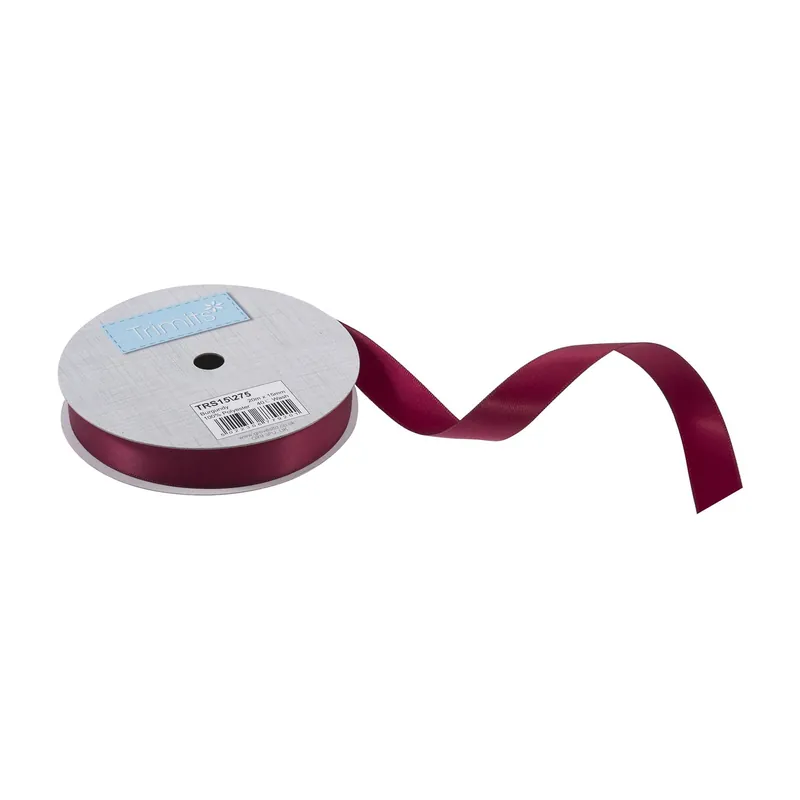 Trimits Burgundy Double-Faced Satin Ribbon by the Metre 15mm New Arrival