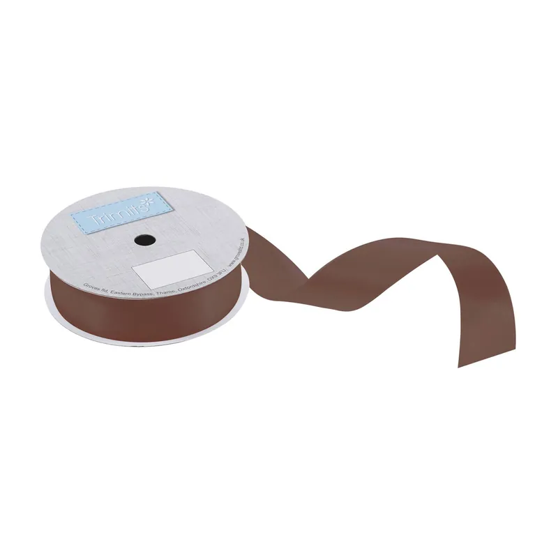 Budget Trimits Black Coffee Double-Faced Satin Ribbon by the Metre 25mm