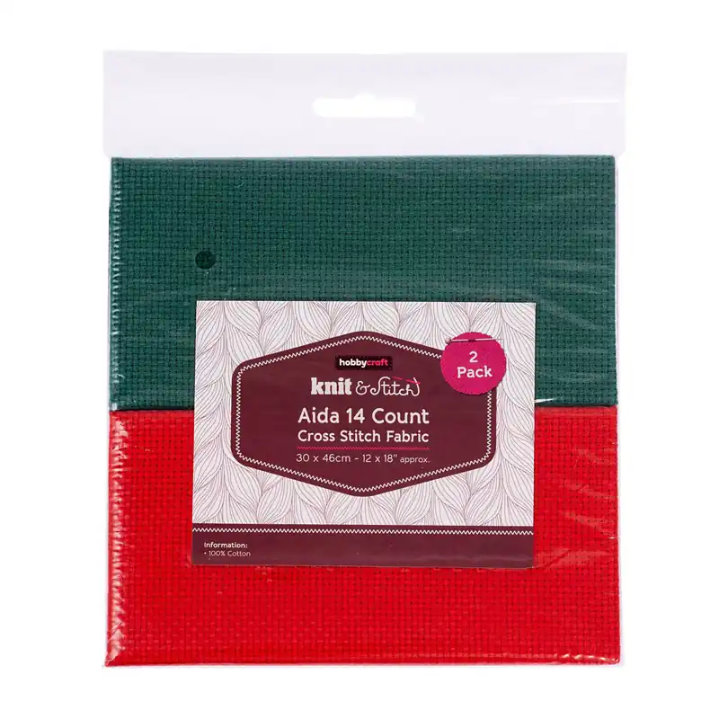Limited Edition Red and Green 14 Count Aida Fabric 30cm x 46cm 2 Pack