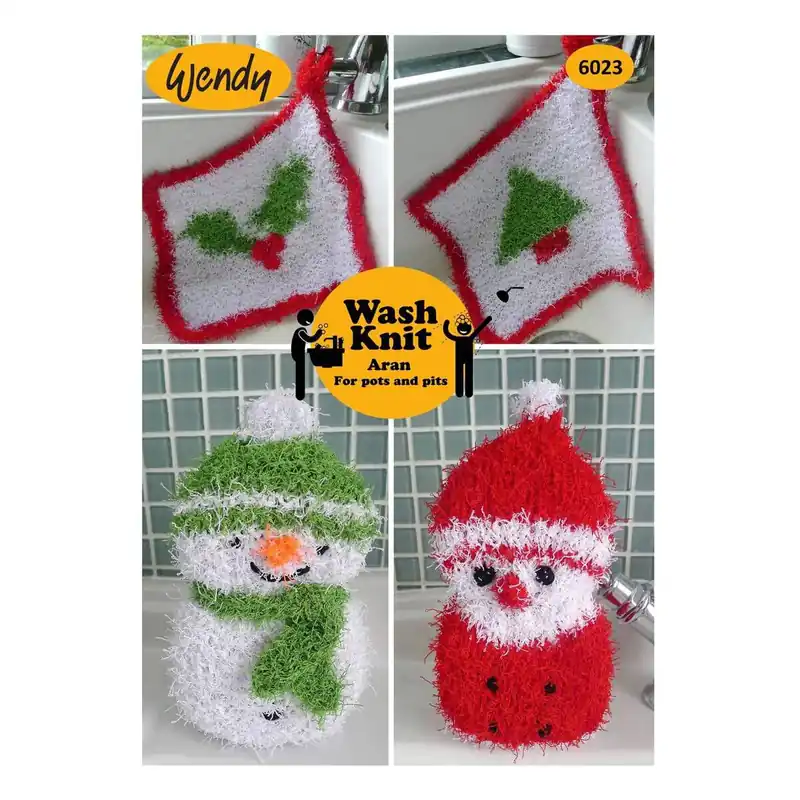 Limited Edition Wendy Wash Knit Aran Christmas Cloths and Sponges Digital Pattern 6023