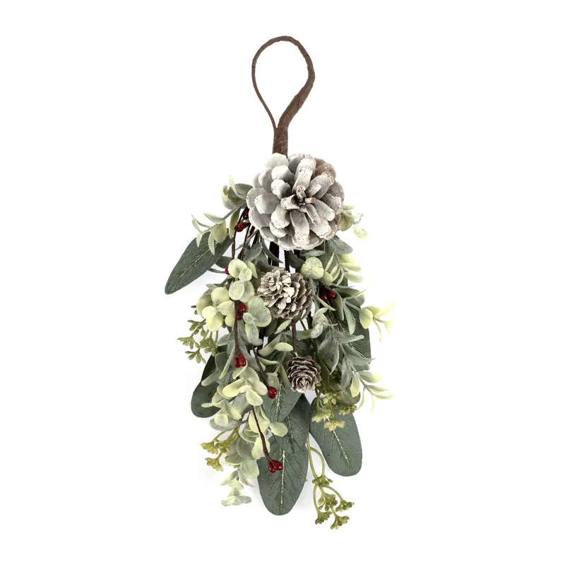 Frosted Pinecones and Leaves Hanging Decoration 30cm Original