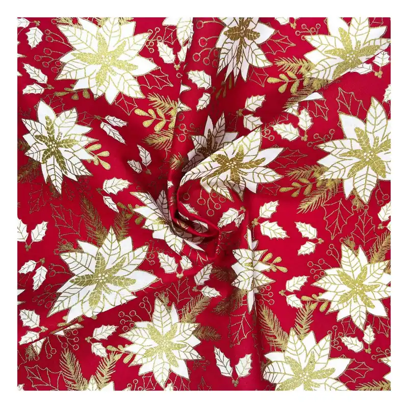 Time-Limited Red Poinsettia Cotton Fabric by the Metre