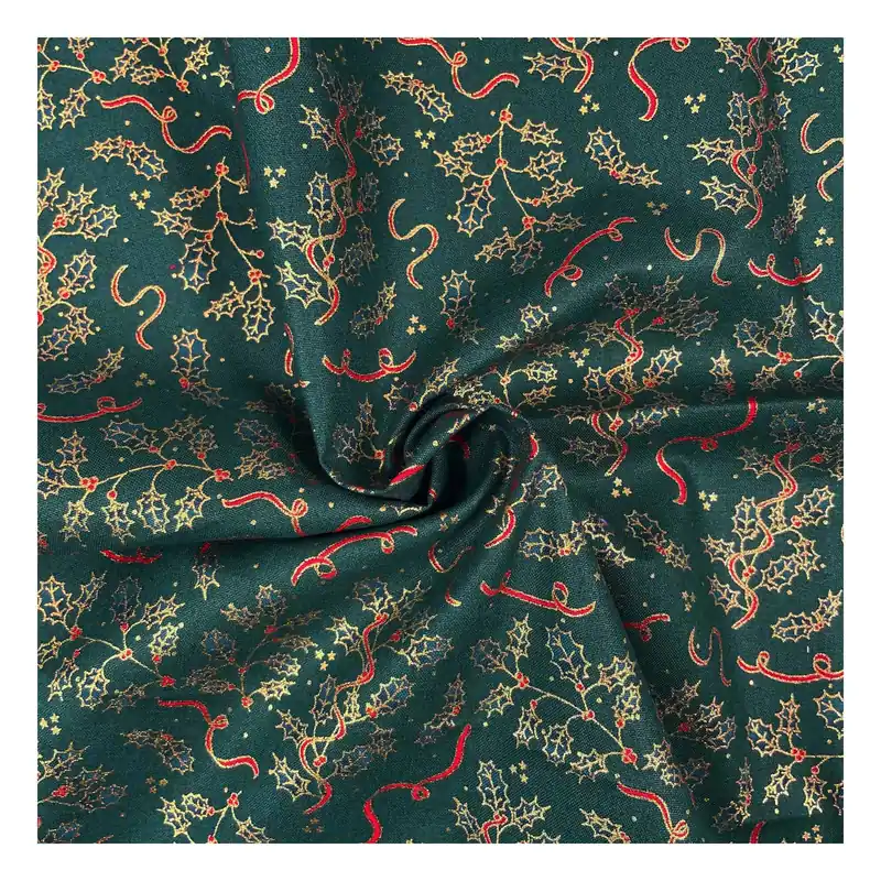 Green Traditional Holly Cotton Fabric by the Metre Place Order