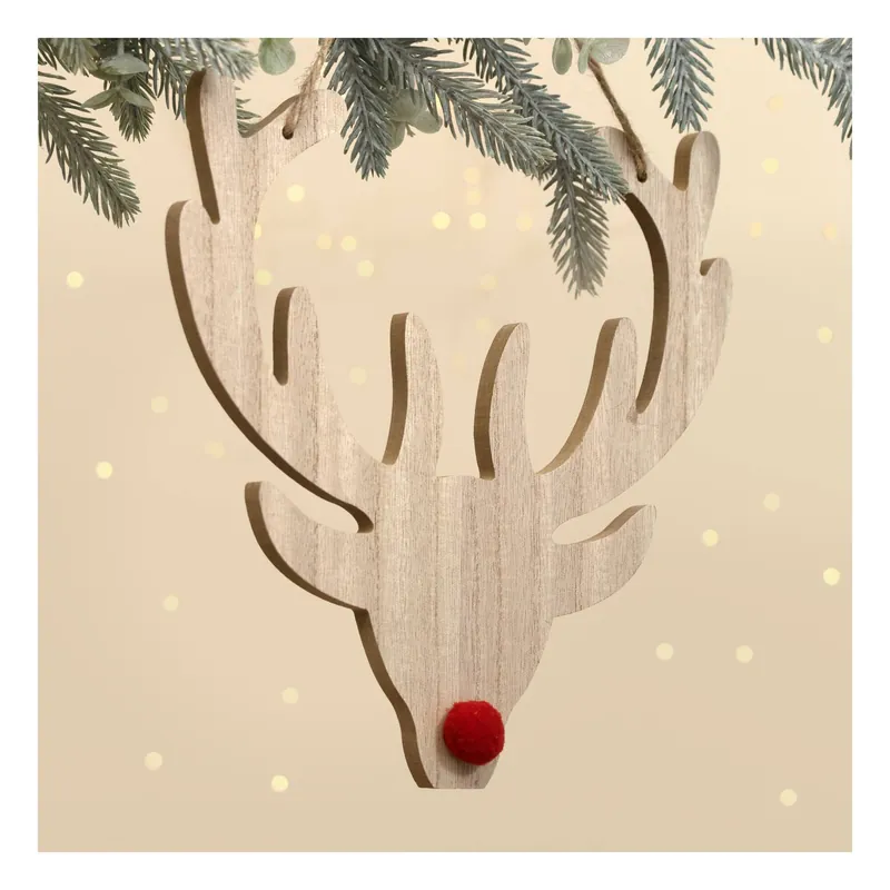 Hanging Wooden Reindeer Head Decoration 25cm Top Rated
