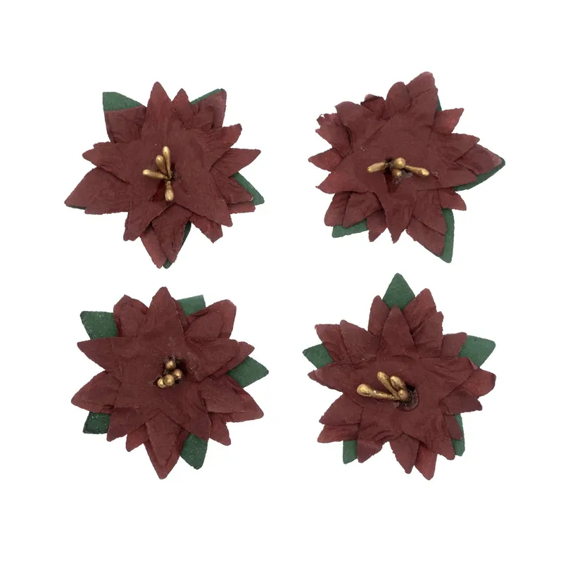 Red Poinsettia Embellishments 4 Pack Warranty Included