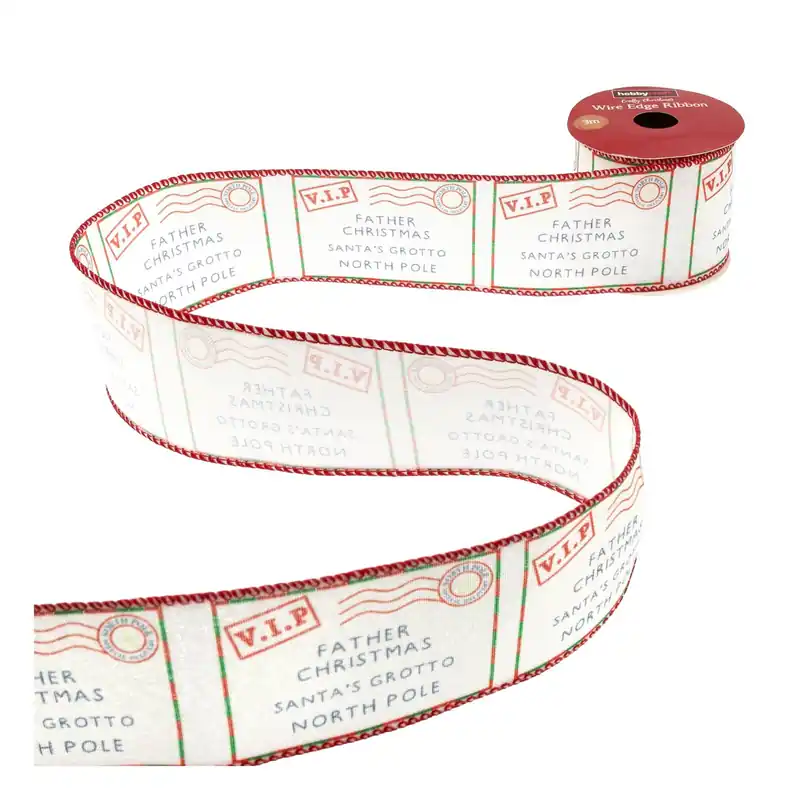 Final Sale Santa Letter Wire Edge Ribbon 63mm x 3m