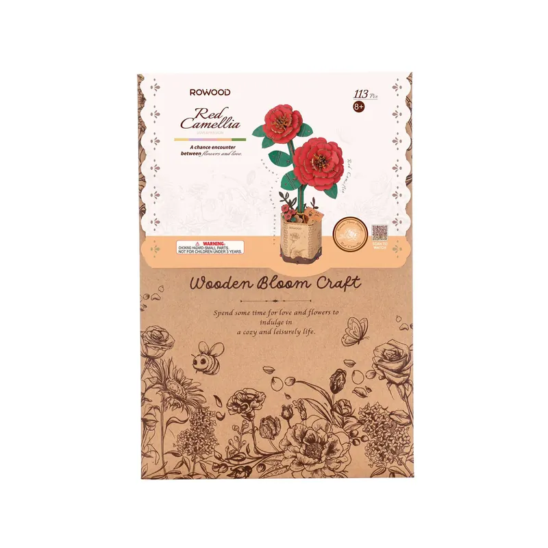 Rowood Red Camellia Wooden Flower Kit Genuine