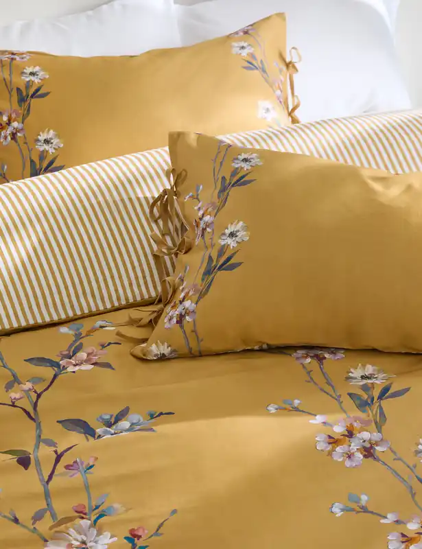Handmade Pure Cotton Sateen Solene Painted Blooms Bedding Set
