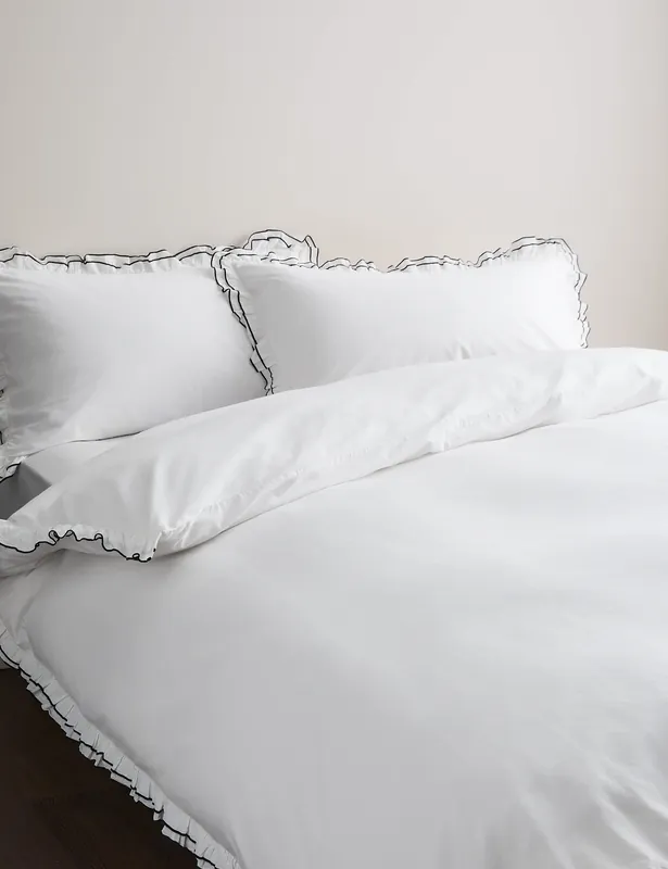 Modern Pure Cotton Contrast Double Ruffle Bedding Set