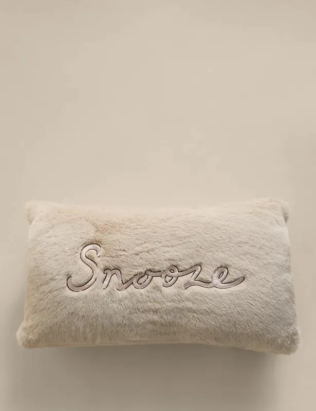 Direct From Factory Faux Fur Snooze Slogan Bolster Cushion
