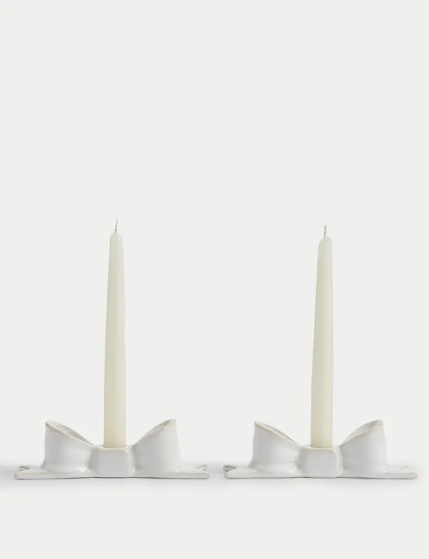 2pk Bow Ceramic Dinner Candle Holders Professional Grade