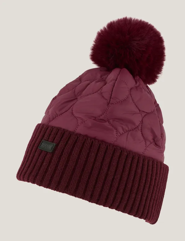 Showerproof Quilted Turn Up Pom Beanie Hat Special Offer