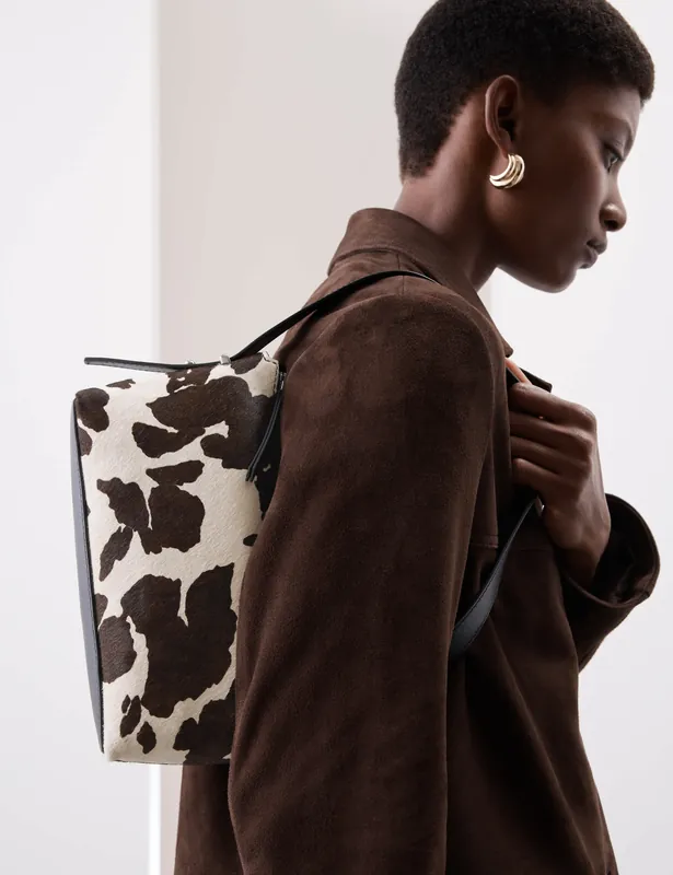 One Day Deal Hair On Leather Animal Print Shoulder Bag
