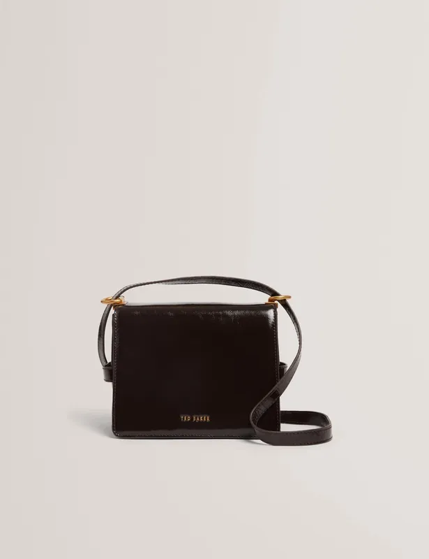 Certified Leather Patent Finish Cross Body Bag