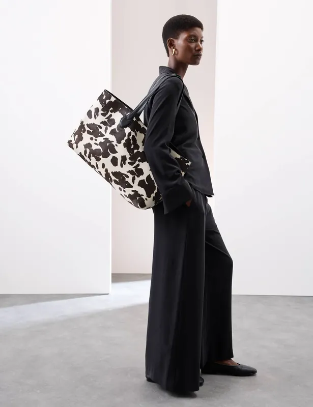 Fresh Stock Hair On Leather Animal Print Tote Bag