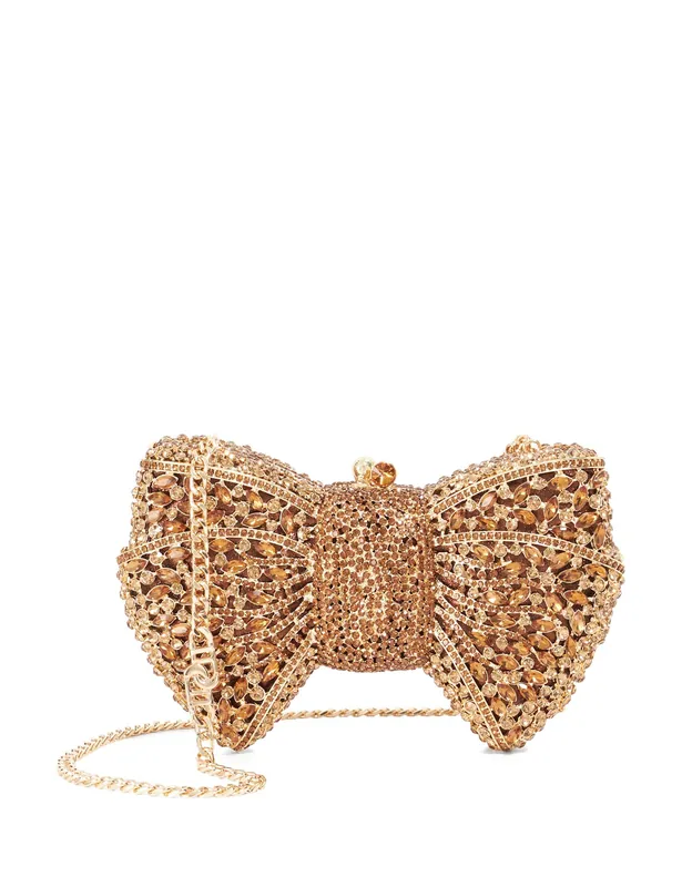 Genuine Diamante Bow Chain Strap Mini Clutch Bag
