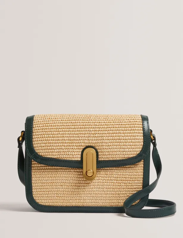Clearance Raffia Effect Twist Lock Cross Body Bag