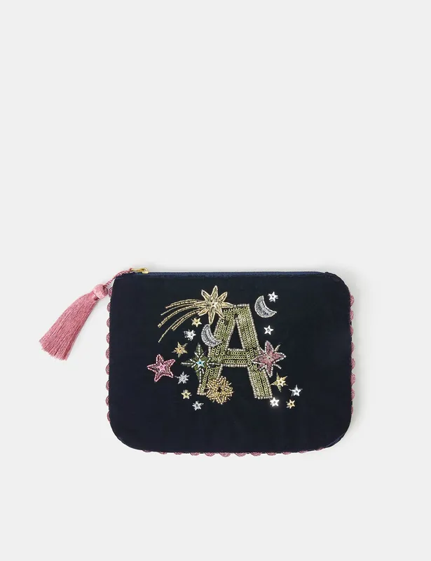 Velvet Embellished Initial Pouch Exclusive